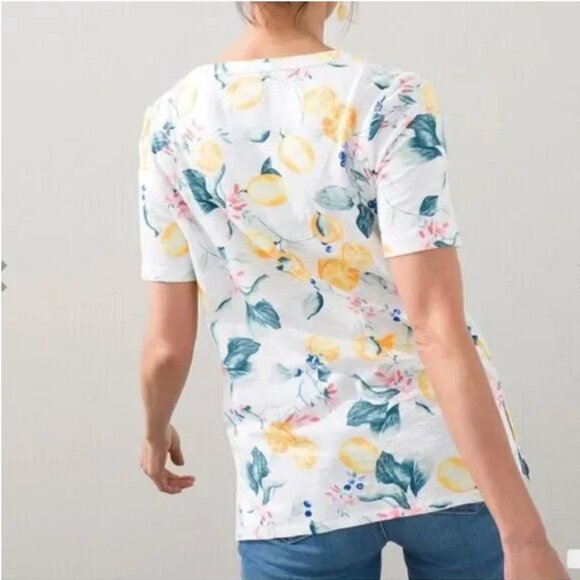 NEW Chico’s Citrus Lemon Blueberries V-neck Cotton Slub Short Sleeve Tee NWT XL - Picture 2 of 15
